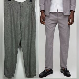 Carven Gris Gray Linen Straight Leg Classic Trousers Pants Size 32